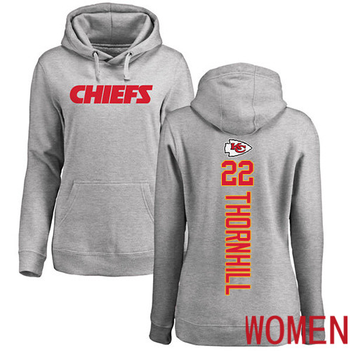 Women Football Kansas City Chiefs #22 Thornhill Juan Ash Backer Pullover Hoodie